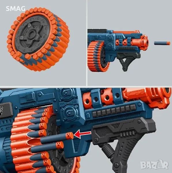 Картечница със синьо-оранжев Терминатор и 48 дунапренени куршума