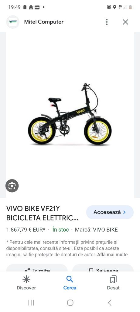 Bicicleta elecrtica vivo UV21 pliabila