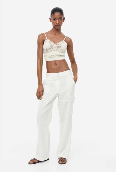 Ленени панталони H&M, бял, светло зелен-каки, розов, бежов, нови