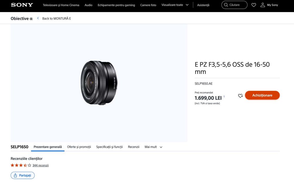 Obiectiv 16-50mm de la Kit Sony Zv-E10, ca nou, nefolosit.