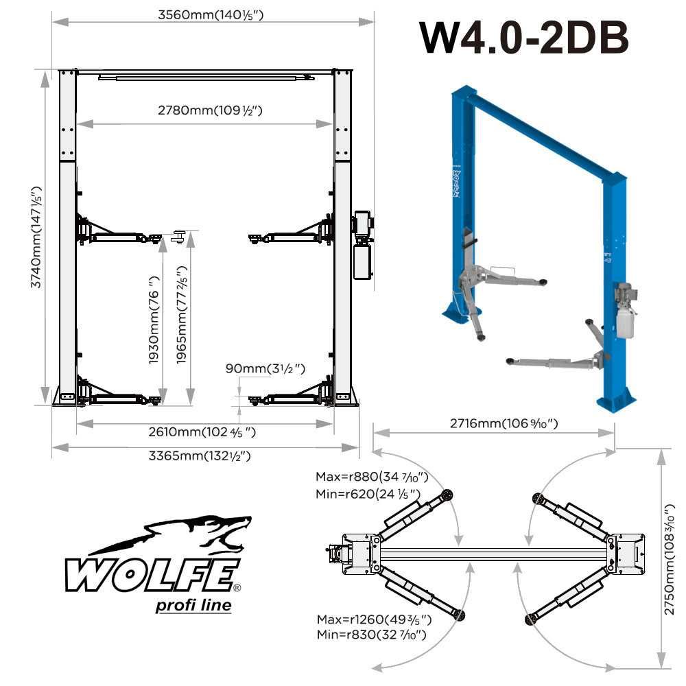 Подемник WOLFE Profi line 4,0t горна синхронизация с ръчно закл.