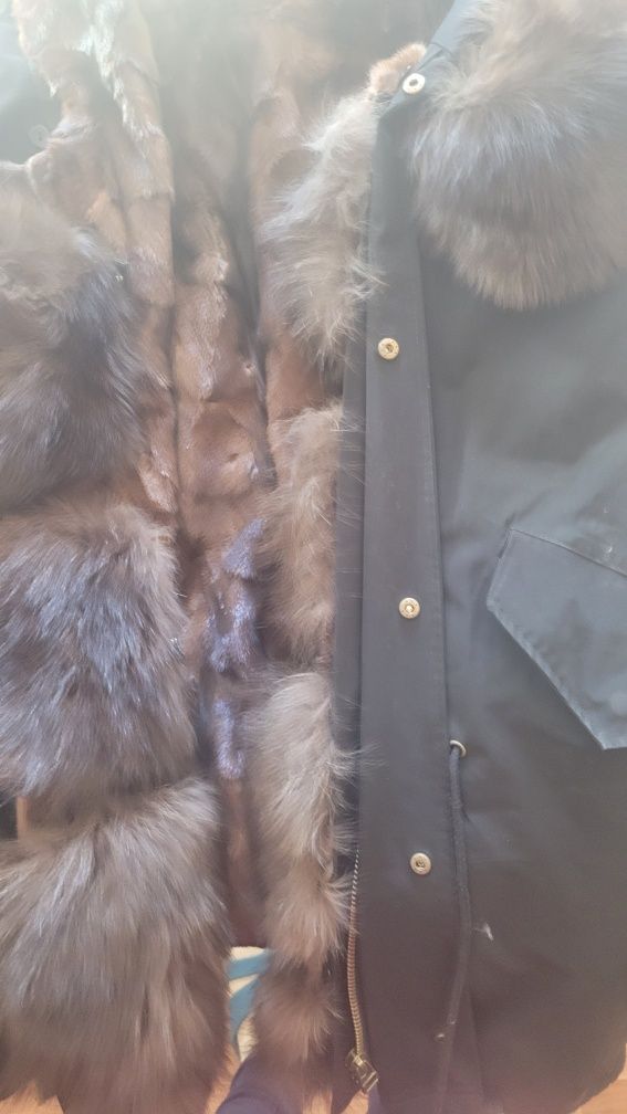 Теплая зимняя куртка с натуральным отстегивающимся меховым подкладом (