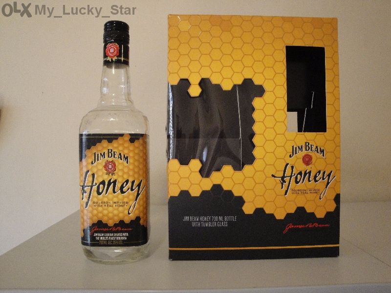 Празна колекционерска бутилка / шише и кутия от уиски Jim Beam Honey