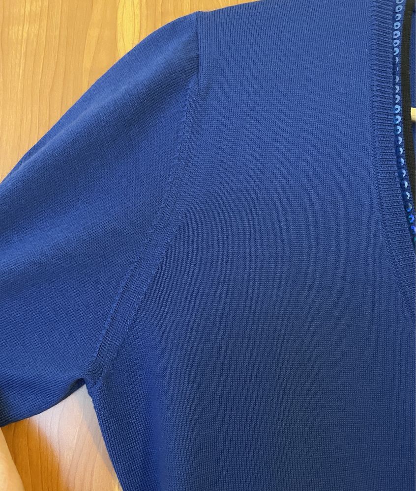 Cardigan 50% lana, marime 42 L, culoare albastru indigo