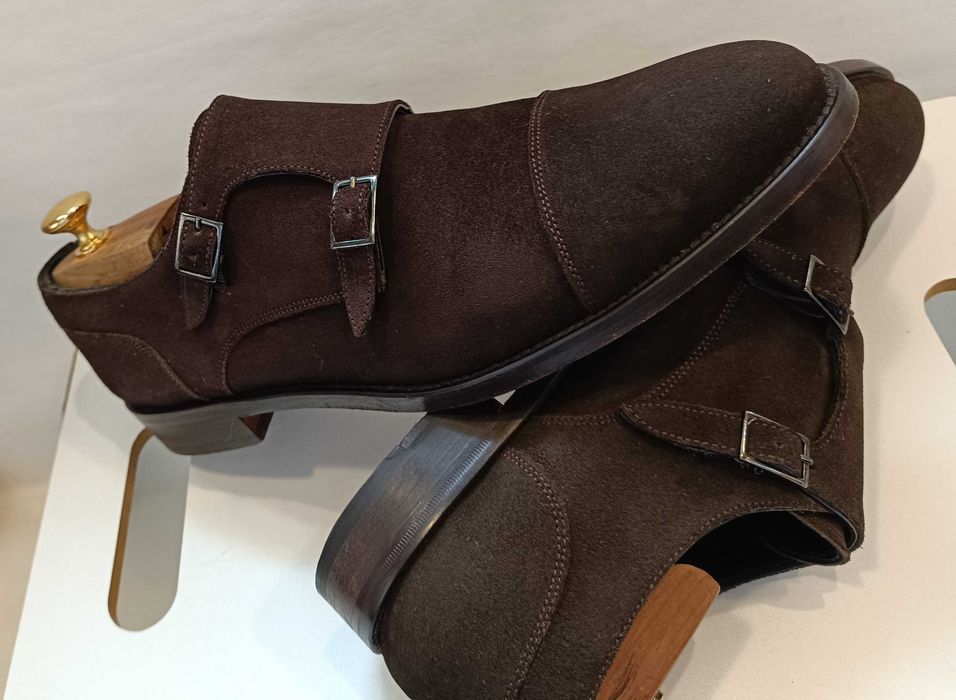 Pantofi monk 41 41.5 lucrati manual Boggi Milano piele naturala suede