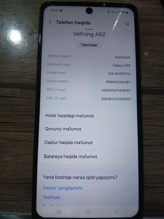 A52 telefon xolati yaxwi