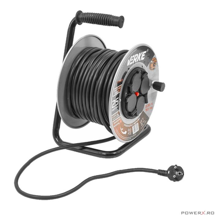 Rola prelungitor cablu cu cadru metalic 25 metri 3 x 2,5 mm Verke