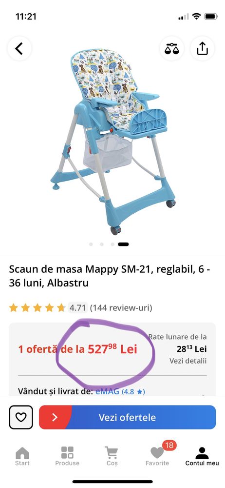 Scaun de masa copii reglabil 6-36 luni + Sterlizator Avent GRATUIT!