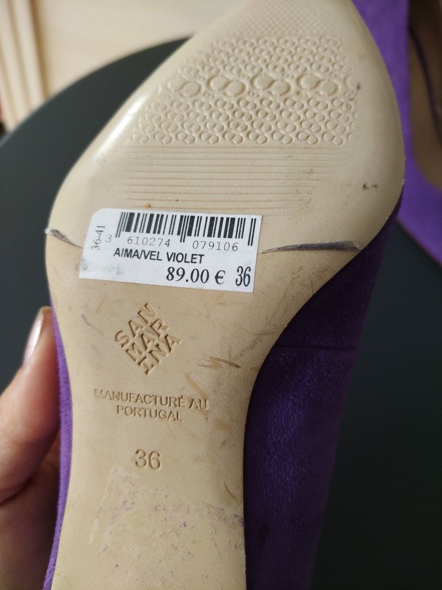 Pantofi dama piele naturala, toc mic, mov, 36,noi