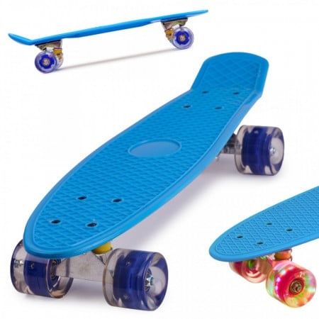 Skateboard Penny Board pentru copii cu roti din cauciuc, iluminate LED