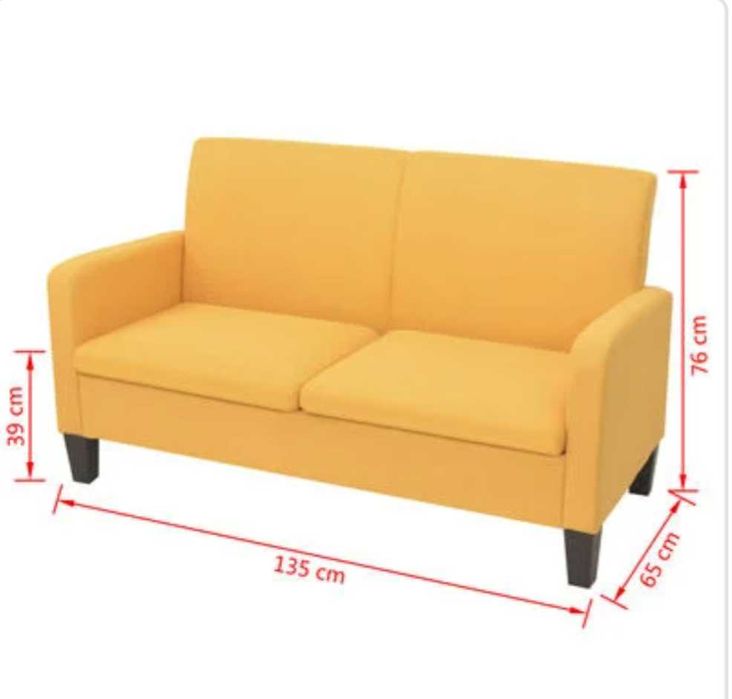 Canapea cu 2 locuri, 135 x 65 x 76 cm, galben