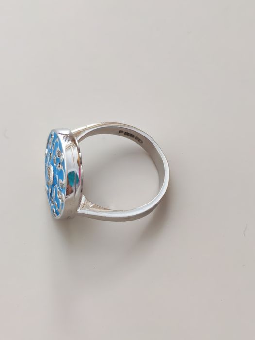 Inel Platină Handmade cu Email Albastru -Nou
