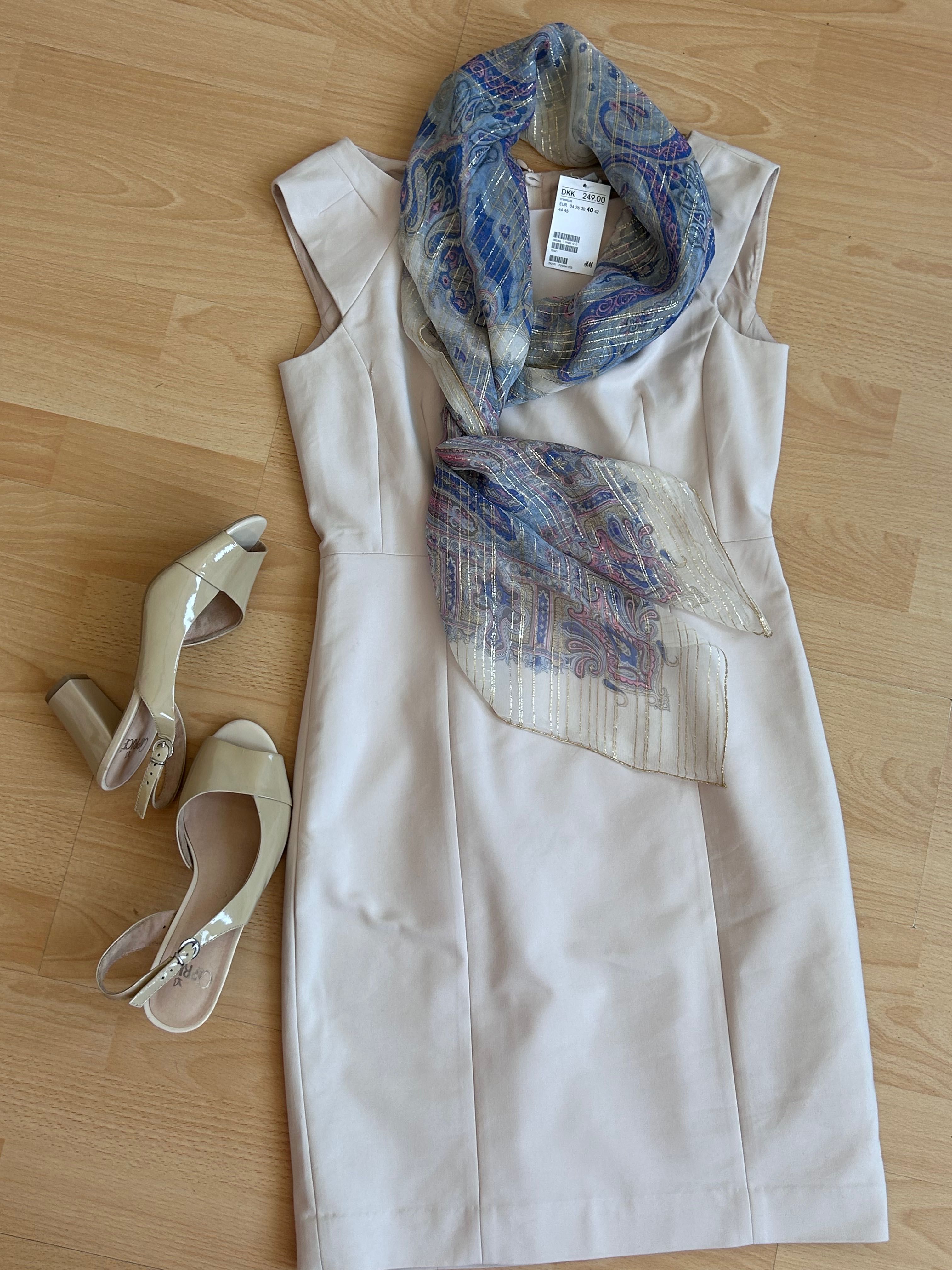 Нова елегантна бежова рокля H&M & копринен шал
