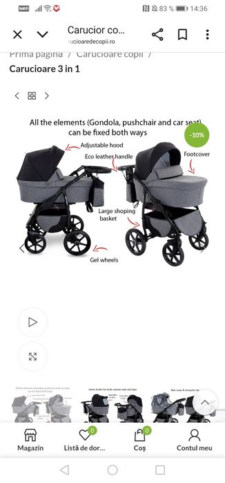 Carucior copii 3 in 1 Boston City Life cu scoica Cosmo Avionaut testat