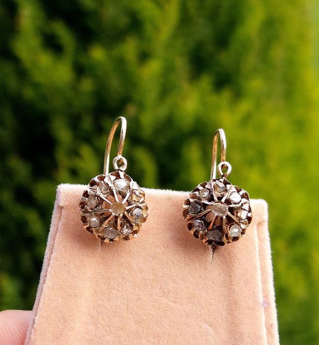 Cercei vechi autentici din aur de 14K si 18K cu diamante naturale
