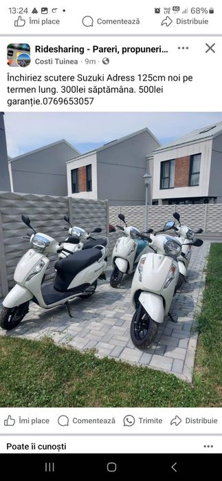 Închiriez scutere Suzuki Adress 125cm noi 300lei sau la ramanere