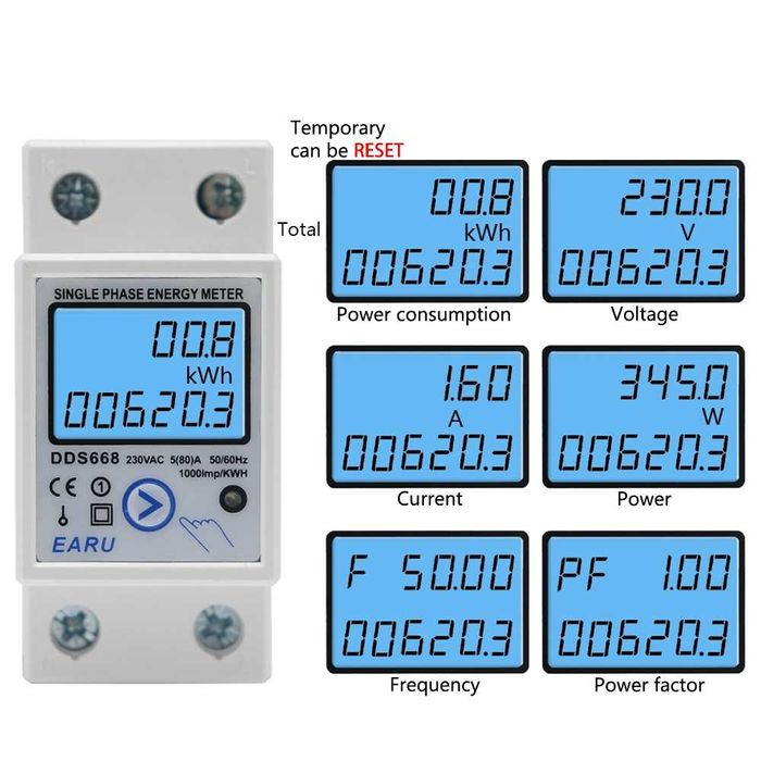 Contor Electric Monofazat,(patru afișaje] DDS662/DDS668 buton resetare