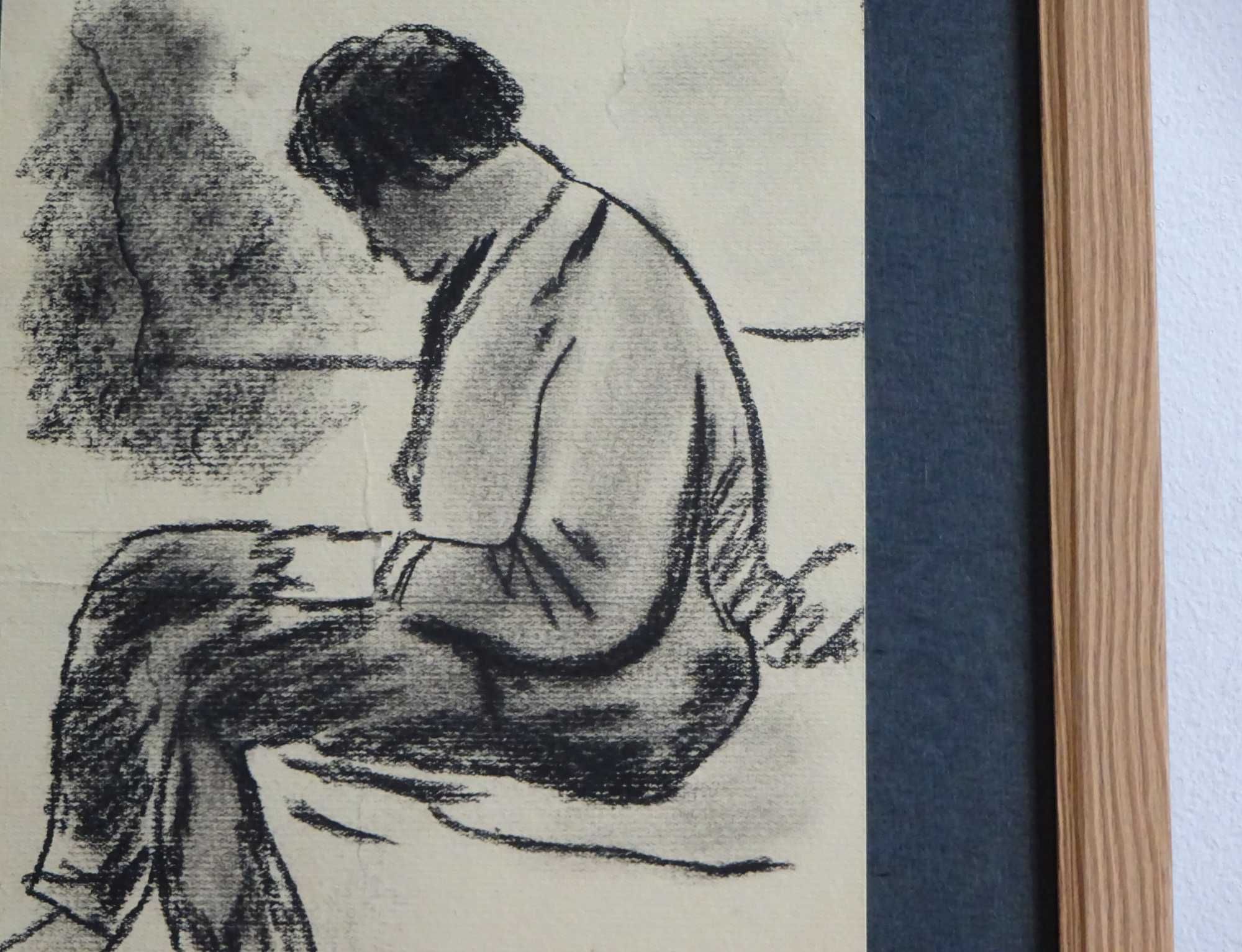 Corneliu Baba, ’Repaus’ | Tablou vechi, carbune pe hartie