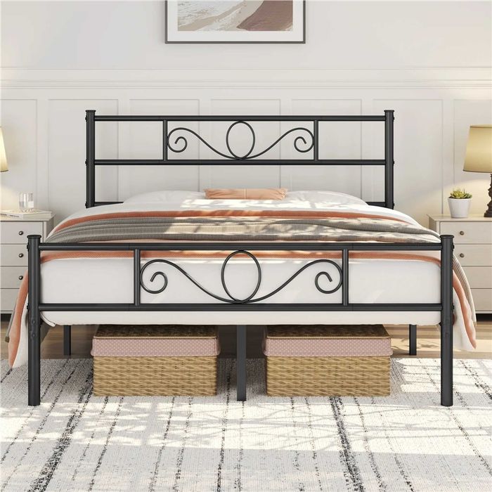 Pat metalic dublu 160x200 cm cu somieră |S 615254 Black(160*200cm)