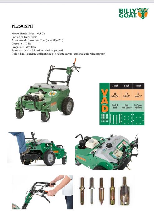 Aerator de Gazon Billy Goat PL2501SPH (PLUGR®)  - verticultor