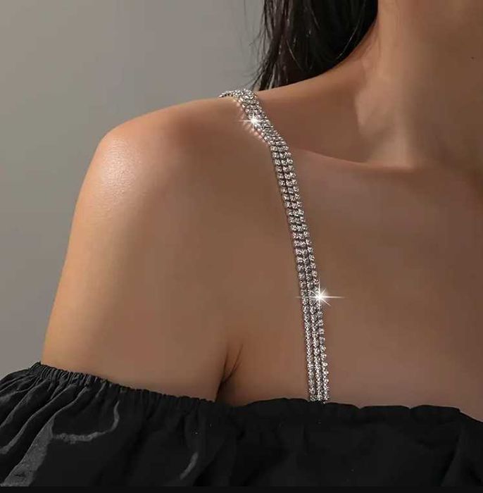 Сребърни презрамки с кристали три реда за събития, Коледа, Нова година