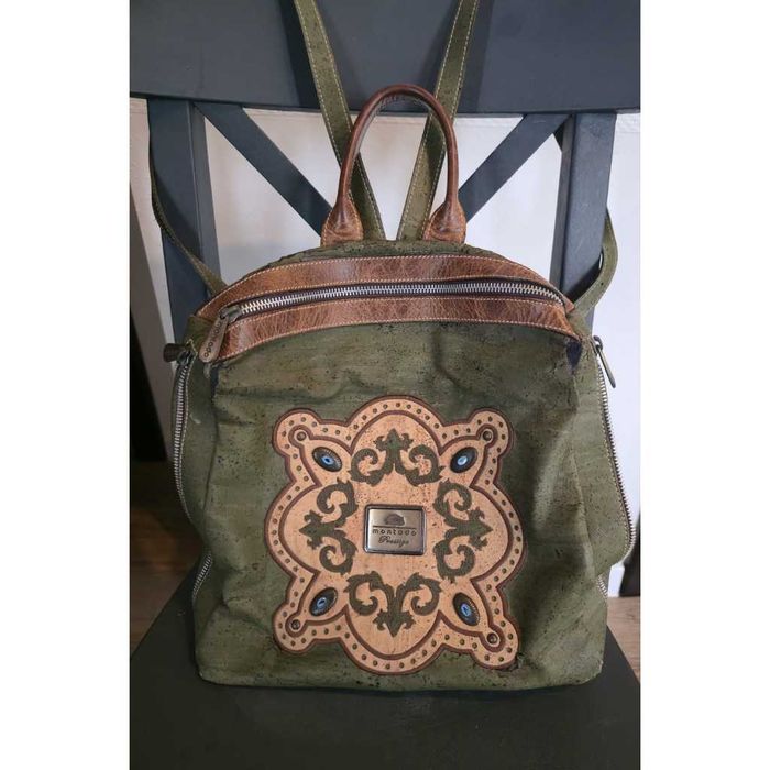 Rucsac dama din pluta Premium cu detalii din piele si broderie