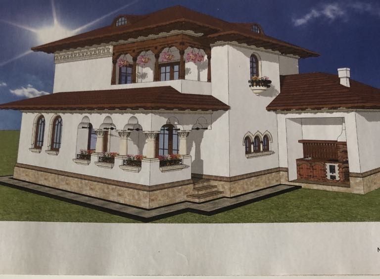 Proiect casa stil neoromanesc cu etaj si bucatarie de vara