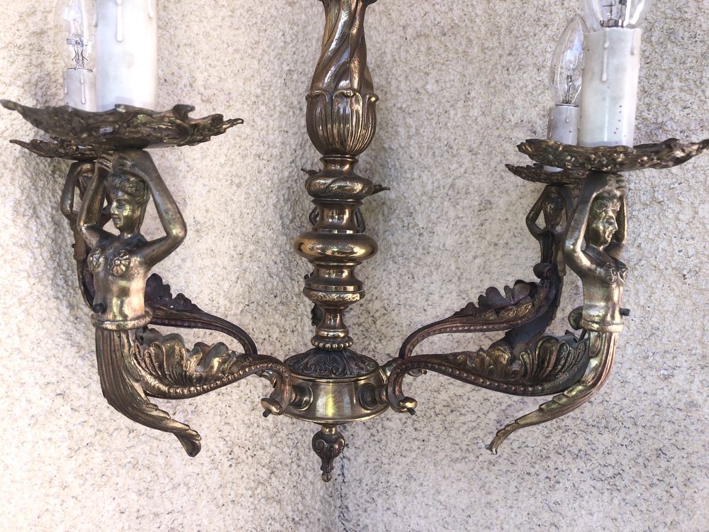 Candelabru vechi francez,din bronz masiv,5 brate cu sirene