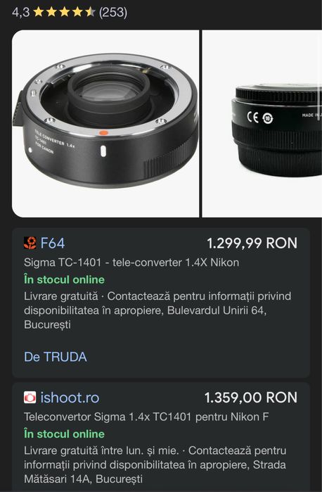 Obiectiv Sigma 24-105mm F4DGNikon/ TeleConverter TC-1401/ Noi, 0 Cadre