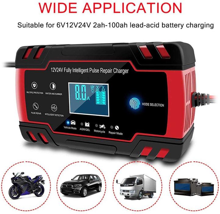 Зарядно за акумулатор 12V/8A - 24V/4A. Десулфатизация Тягов, AGM, GEL,