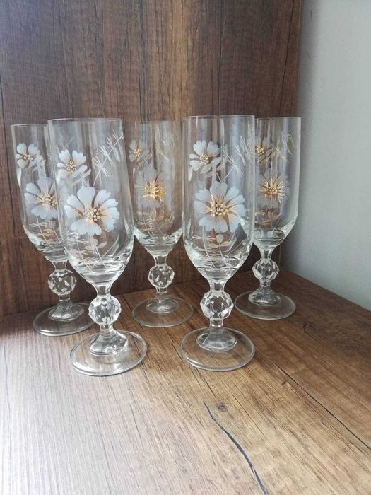 Кристални чаши за шампанско с позлата НОВИ ретро рисуван кристал