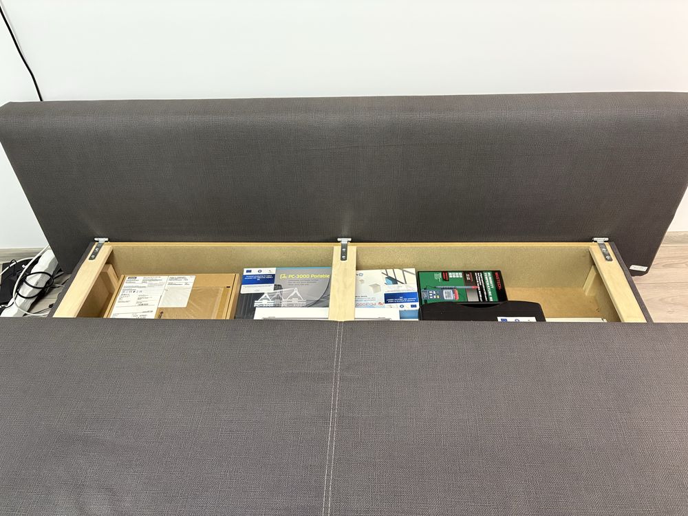 Canapea extensibila stofa Mobexpert, 3 locuri, 4 perne, lada