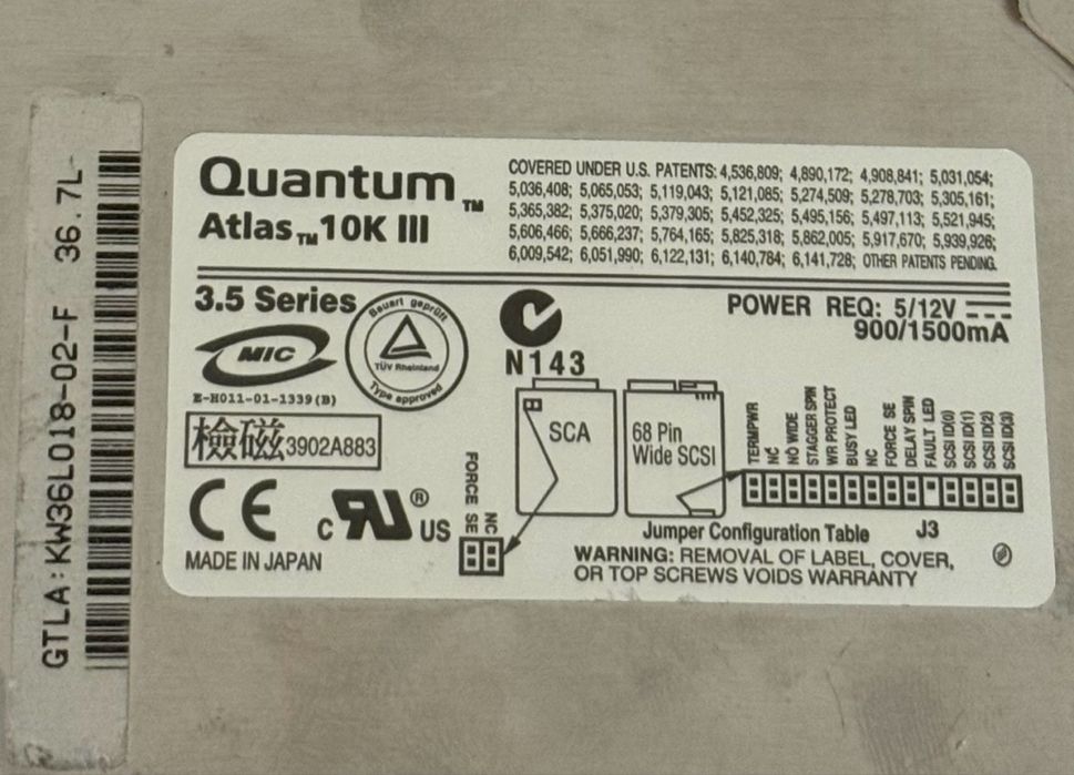 Hard disk Quantum Atlas 10k Ill SCSI