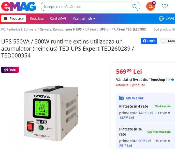 Stabilizator si UPS mic, nou, in cutie, intre 500-1500VA (90-220 RON).