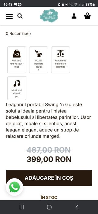 Leagan Ingenuity cu balansare electrica, melodii si vibratii