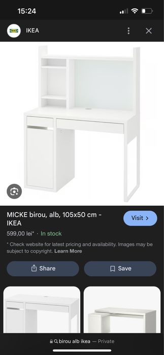 Birou ikea alb cu tabla si etajere