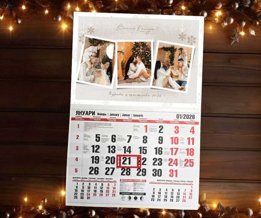 Работен календар за 2026 г. с ваша снимка или колаж