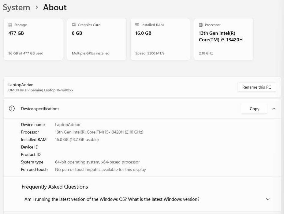 Laptop Gaming HP Omen 16-wd0000nq | Garantie Altex