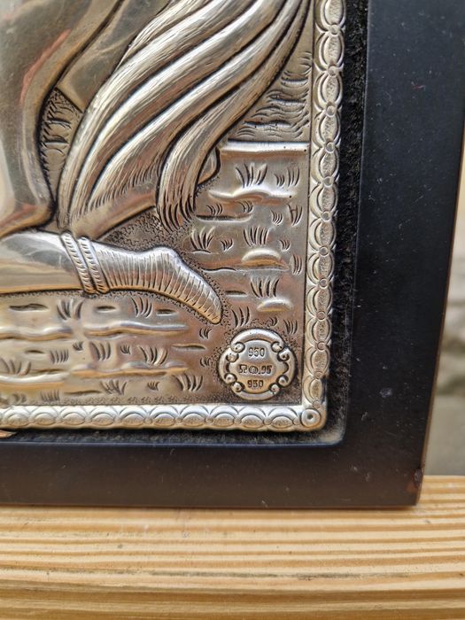 Прекрасна антикварна сребърна икона Свети Димитър