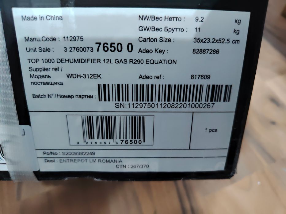 Dezumidificator EQUATION DH12, nou, sigilat