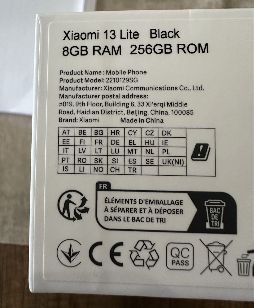 Xiaomi 13 Lite, 8 GB RAM, 256 GB ROM, Черен