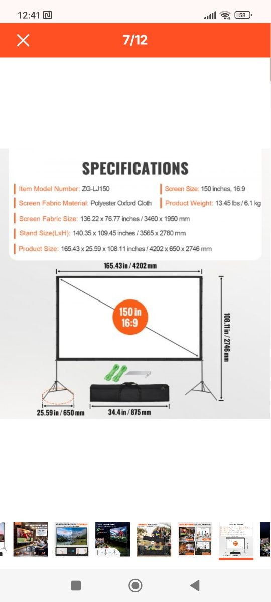 Ecran de proiecție 150inch nou