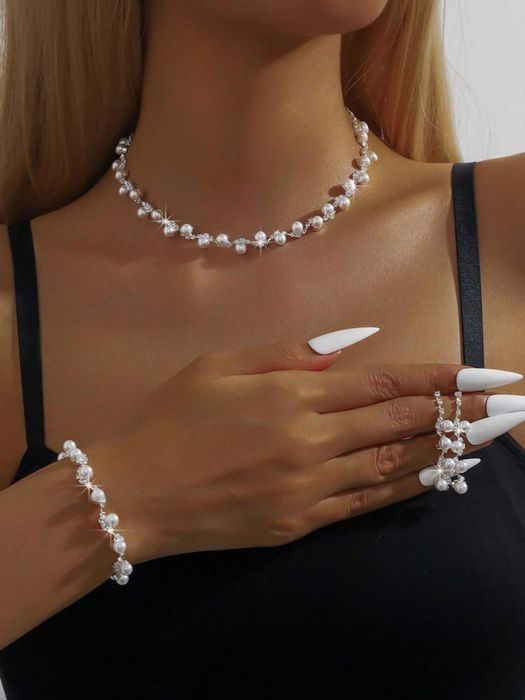 Колье и серьги свадебный набор украшений, подарочный ювелирный комплек