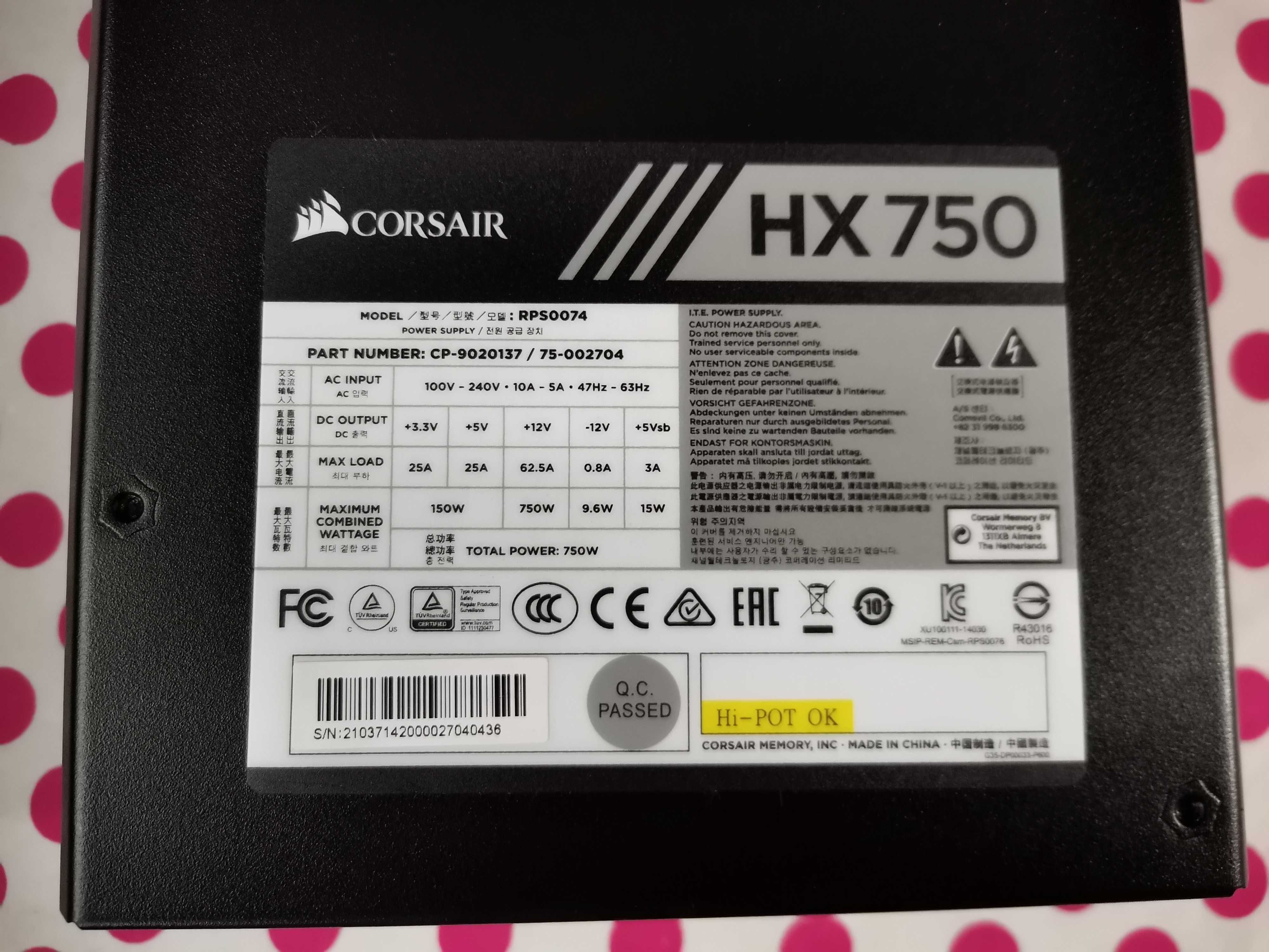 Sursa PC Corsair HX Series HX750, 750W Platinum.