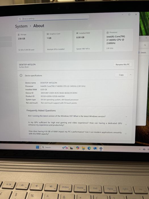 Surface Book 1 8gb 256gb