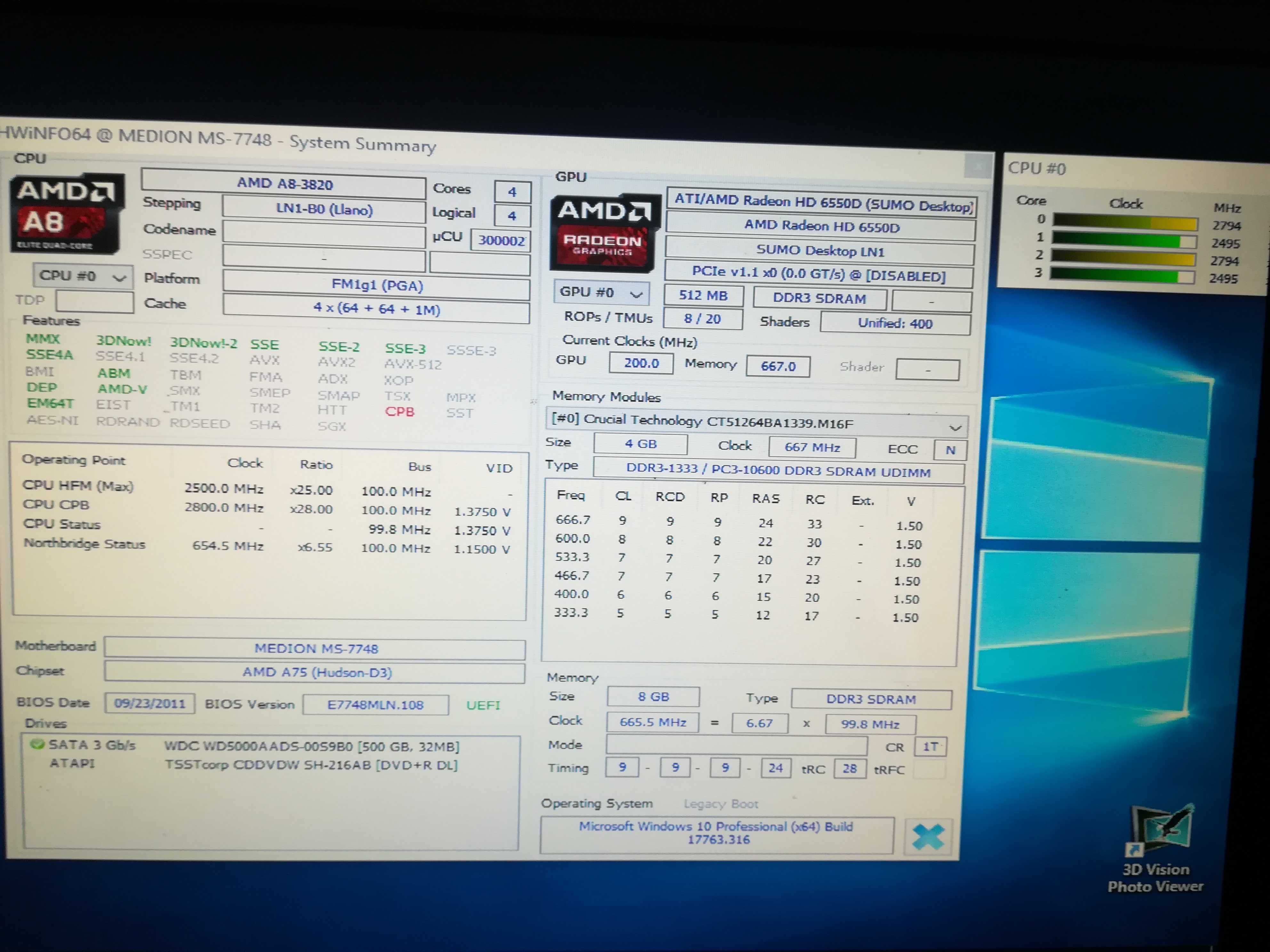 Unitate AMD A8-3820, AMD Radeon HD 6550D,8 GB , HDD 500 GB
