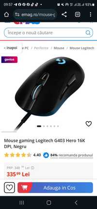 Mouse gaming Logitech G403 Hero 16K DPI, Negru