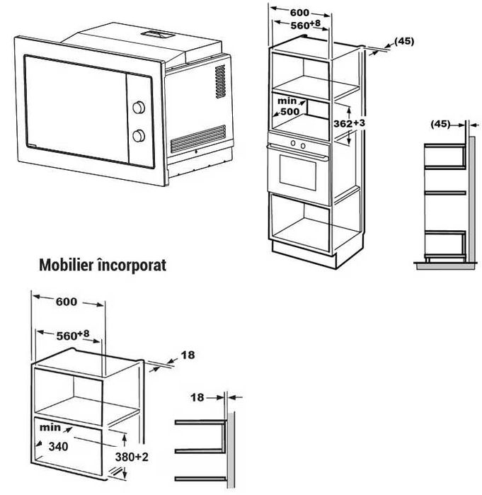 Cuptor cu microunde incorporabil BEKO BMOB20202B, 20l, 800W, negru