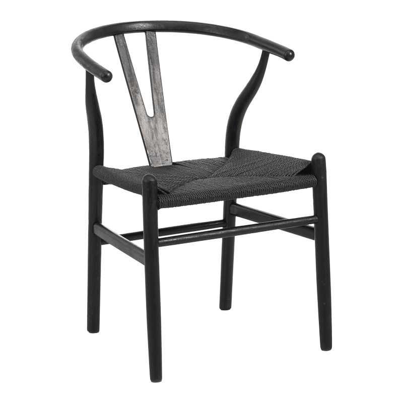Стол, Wishbone chair, Бял, Черен, Натурален, Дърво, 60х51х80см.