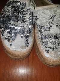 Vand espadrile cu paiete reversibile alb argintiu 39